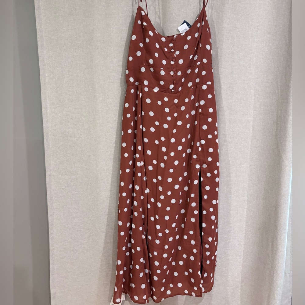 Brown dotted tie strapped midi dress